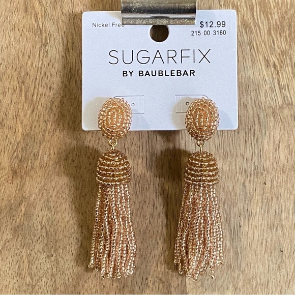 4/$20 BaubleBar Gold Tone Polished Beaded Tassel Earrings Sugarfix - Picture 2 of 5